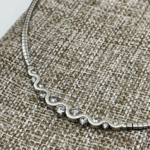 Vintage Sterling Silver CI 925 Channeled CZ Omega Collar Necklace – 16” - Picture 14 of 17